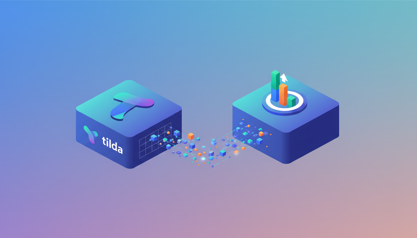 Tilda website block integrating with Google Analytics icon, data flow