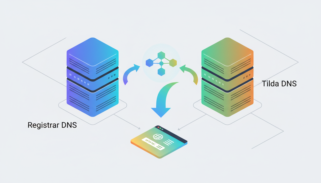 DNS server racks illustrating domain connection to Tilda