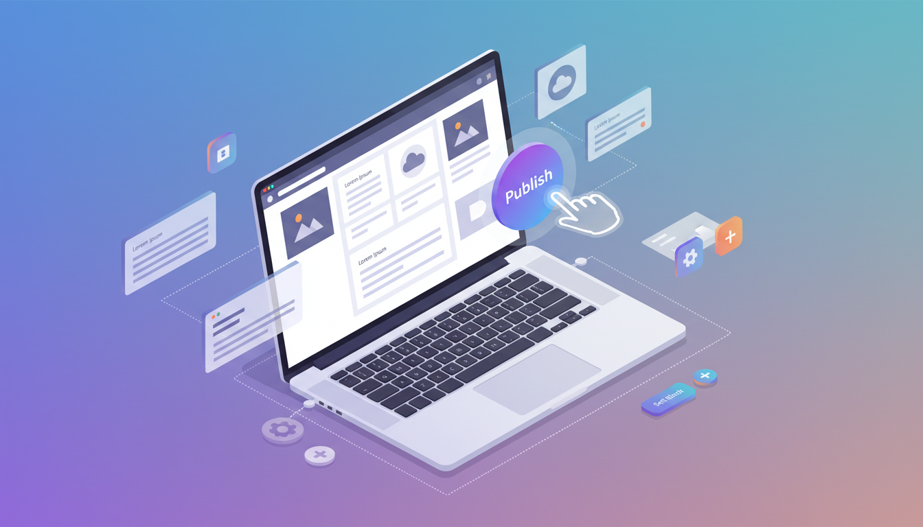 Пользователь работает с конструктором Tilda на ноутбуке