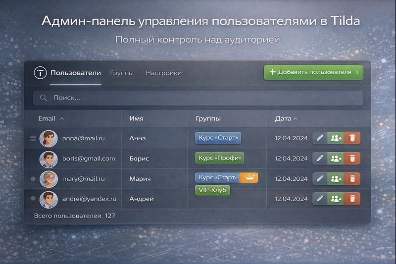 Админ-панель управления пользователями в Tilda
